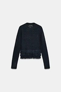 FRINGED PLAID KNIT JUMPER