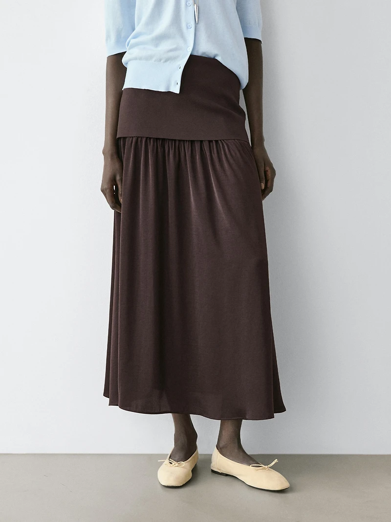 Jupe midi fluide combinée