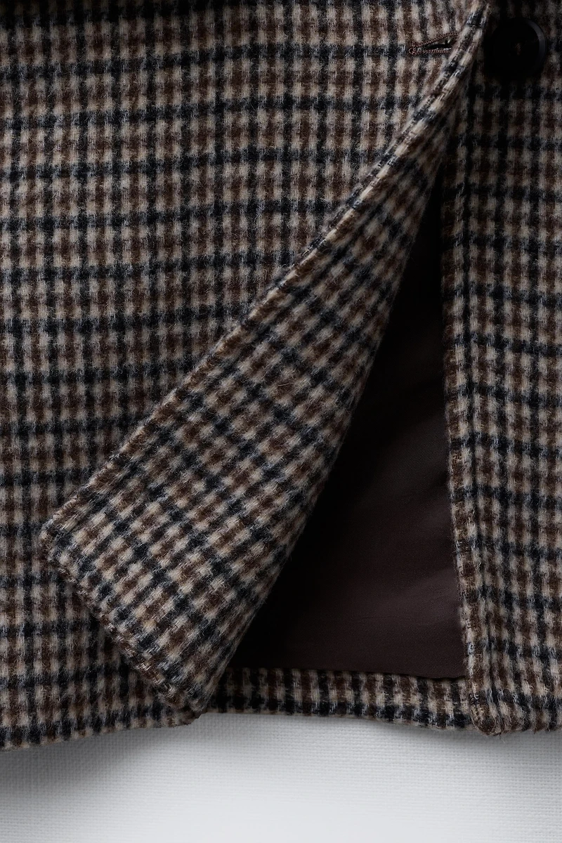 MANTEAU LONG À CARREAUX AVEC LAINE