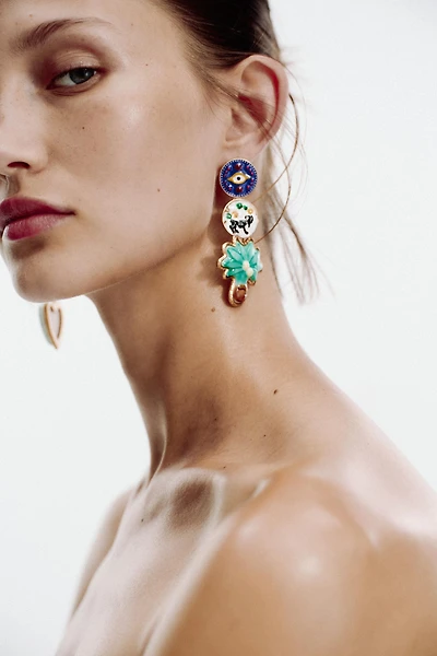 RESIN PALM TREE AND FLOWER EARRINGS
