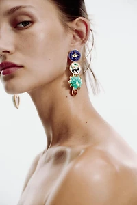 RESIN PALM TREE AND FLOWER EARRINGS