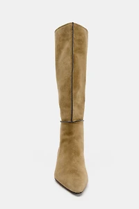 SPLIT LEATHER TOPSTITCHING BOOTS