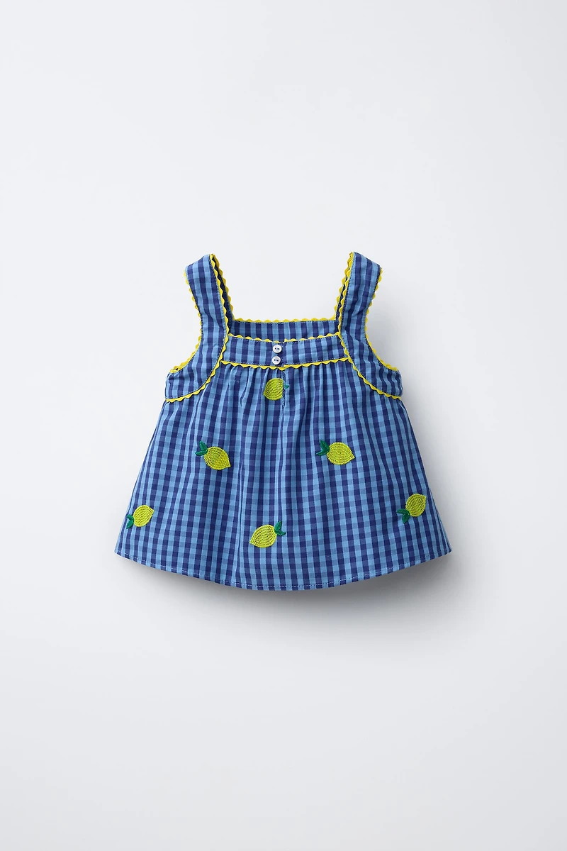 CASA LAWA X ZARA KIDS EMBROIDERED LEMON GINGHAM TOP