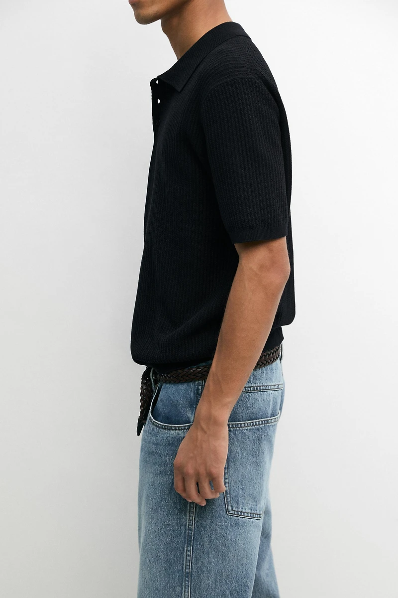 100% cotton textured knit polo sweater