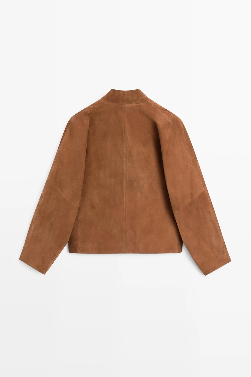 Suede leather V-neck jacket