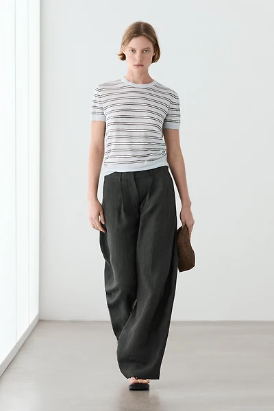 Melange trousers with linen side piece