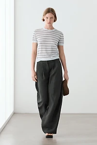 Melange trousers with linen side piece