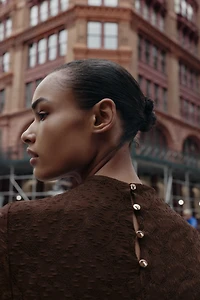 POINTELLE DRAPED MIDI DRESS