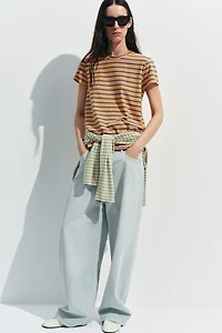 COTTON AND LINEN STRIPED T-SHIRT