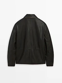 Distressed effect short nappa leather jacket