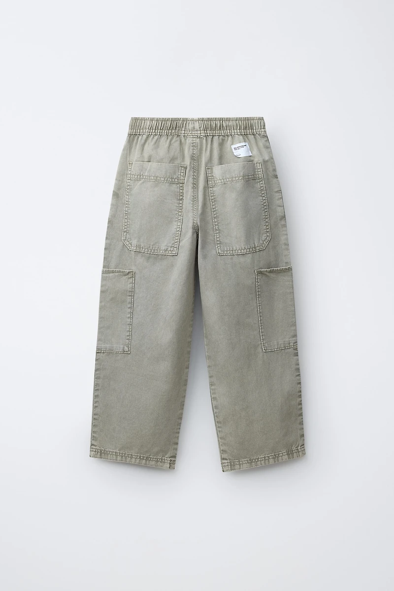 PANTALON BAGGY EFFET DÉLAVÉ EN COTON ET LIN
