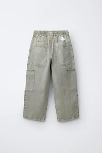 PANTALON BAGGY EFFET DÉLAVÉ EN COTON ET LIN