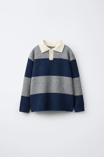 PULL POLO EN MAILLE À RAYURES