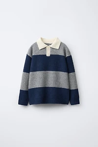 PULL POLO EN MAILLE À RAYURES