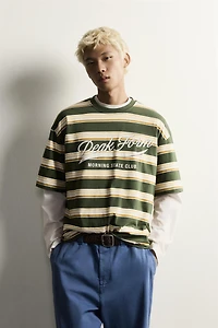 RELAXED FIT STRIPED TEXT T-SHIRT