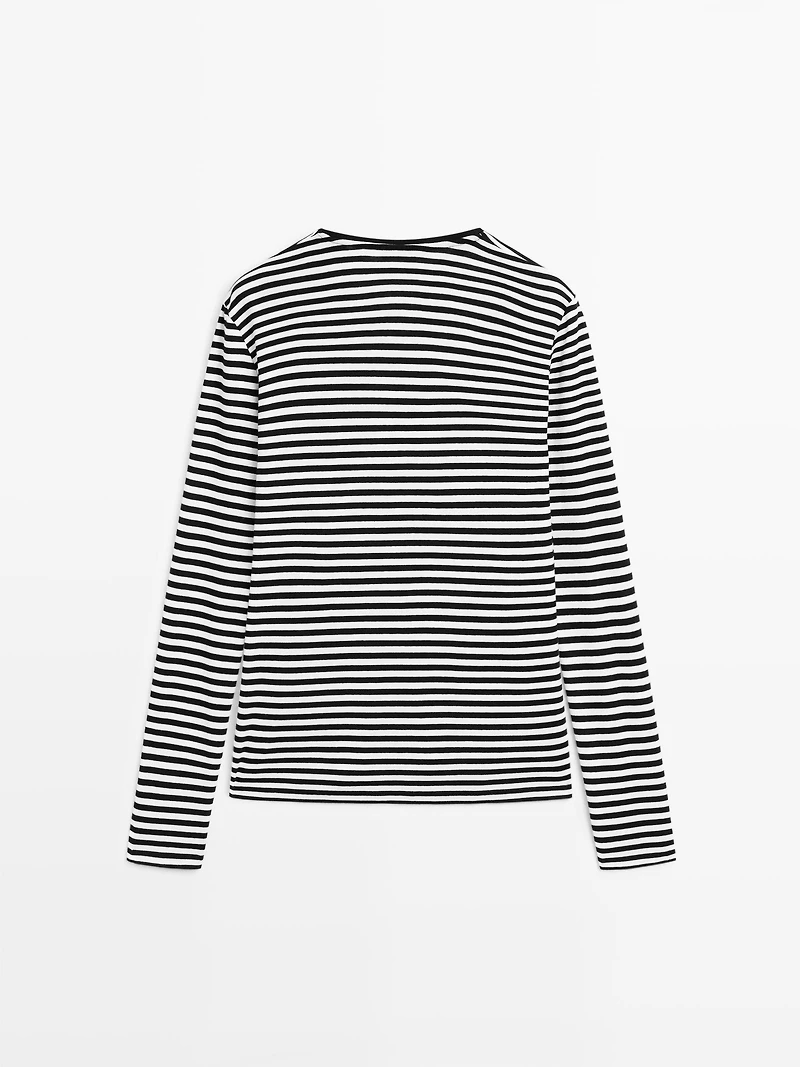 Striped long sleeve T-shirt with contrast detail