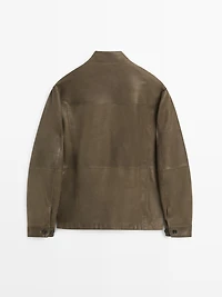 Distressed-effect goatskin leather jacket