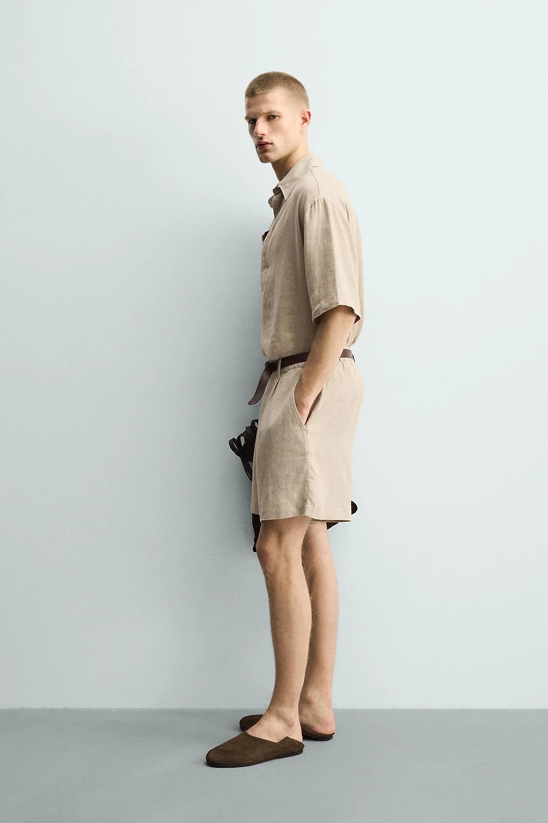 RELAXED FIT LINEN BLEND SHORTS