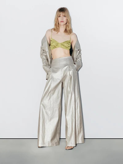 Gathered satin triangle bra