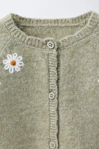 GILET EN MAILLE MARGUERITES BRODÉES