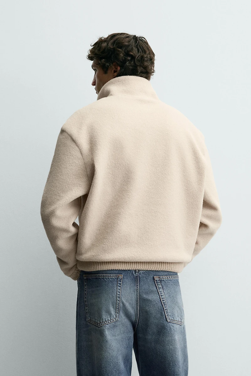 COMBINATION FAUX SHEARLING SWEATSHIRT