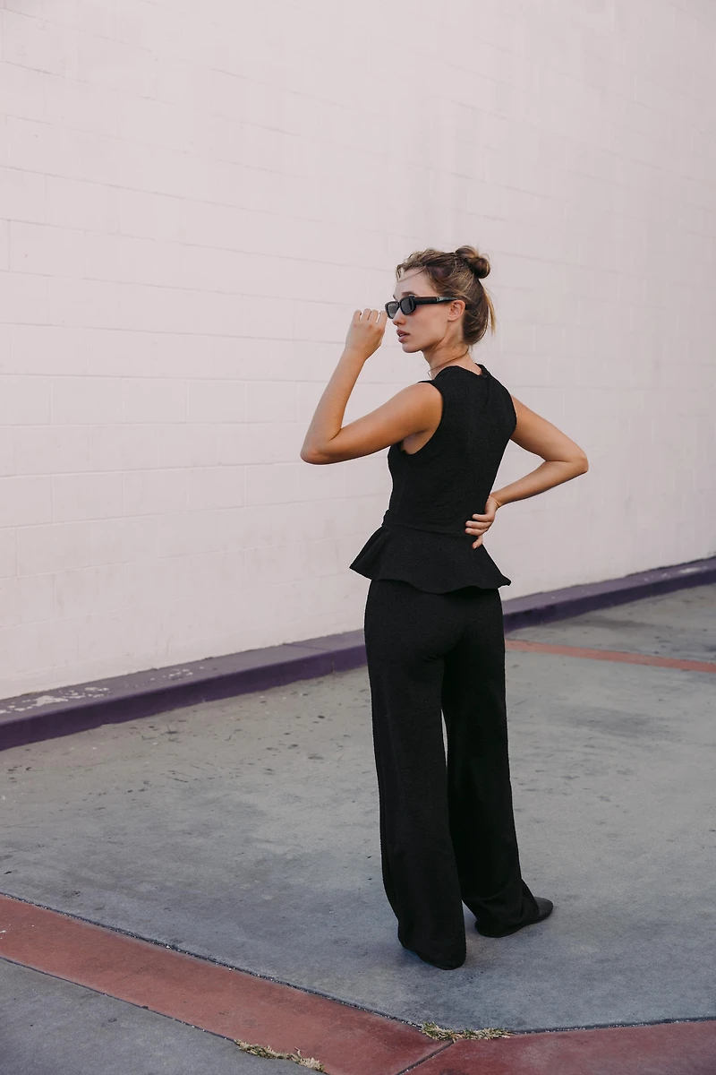 BOUCLÉ BUCKLE PEPLUM TOP