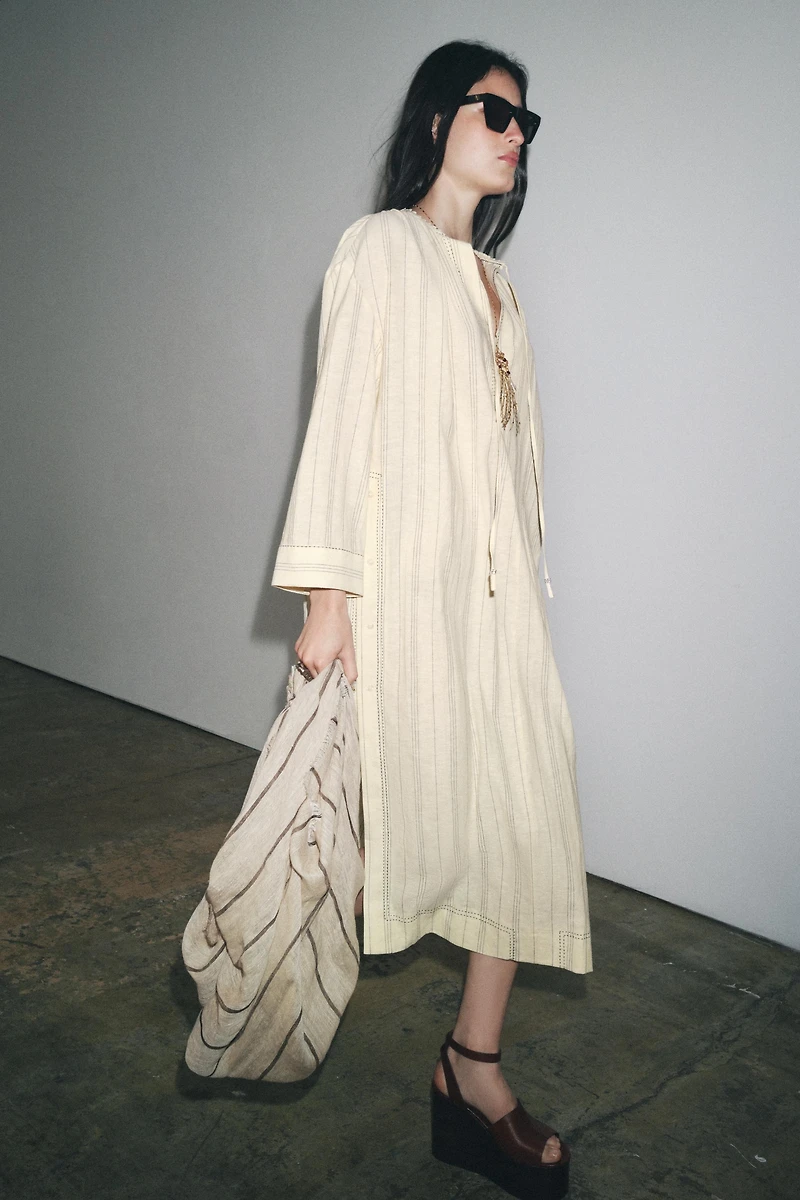 STRIPED LINEN TUNIC DRESS ZW COLLECTION