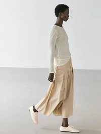 Cotton box pleat midi skirt