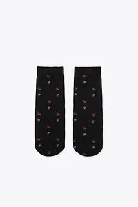 FLOWER PRINT OVER-THE-CALF SOCKS
