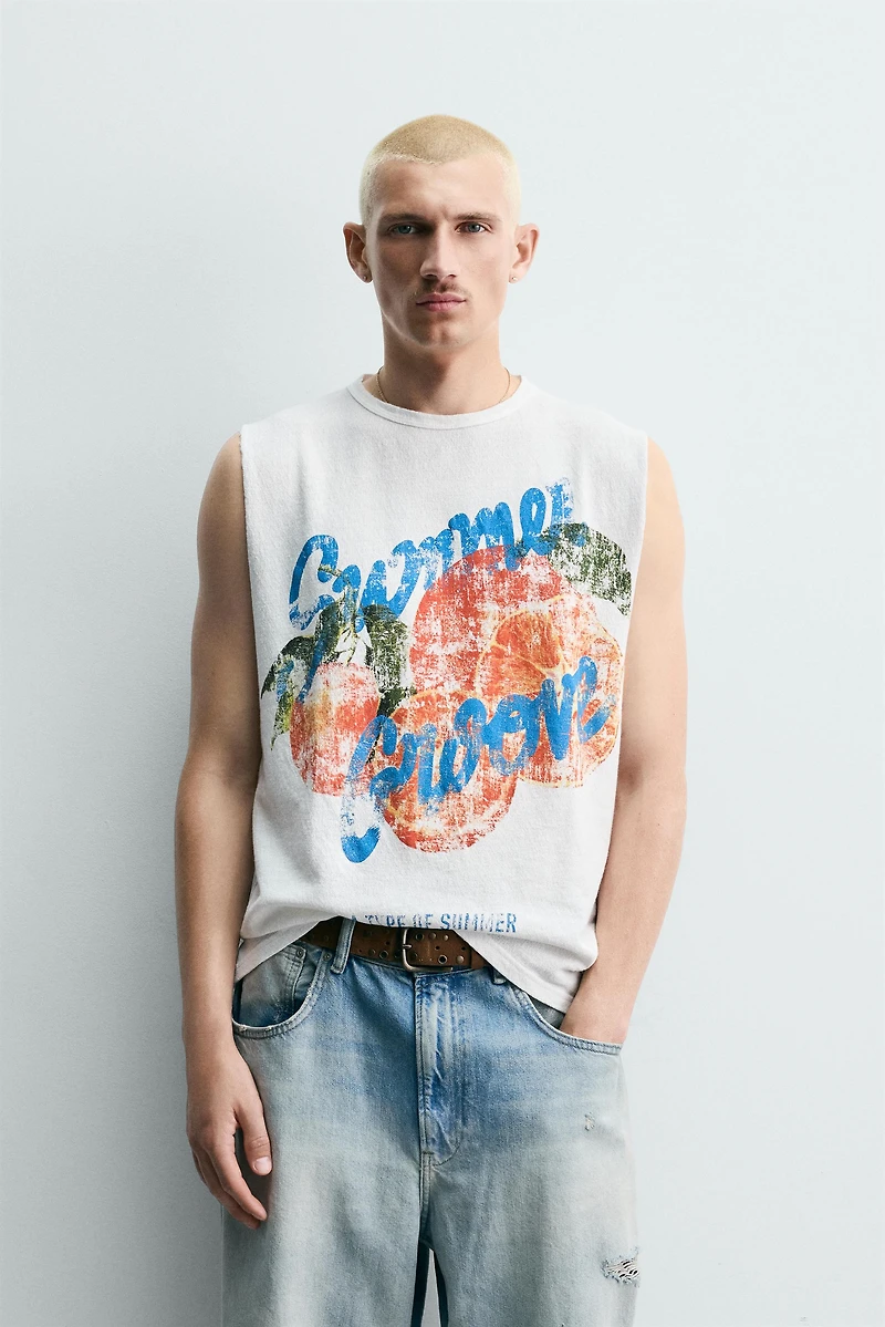 WASHED KNIT PRINTED TANK TOP
