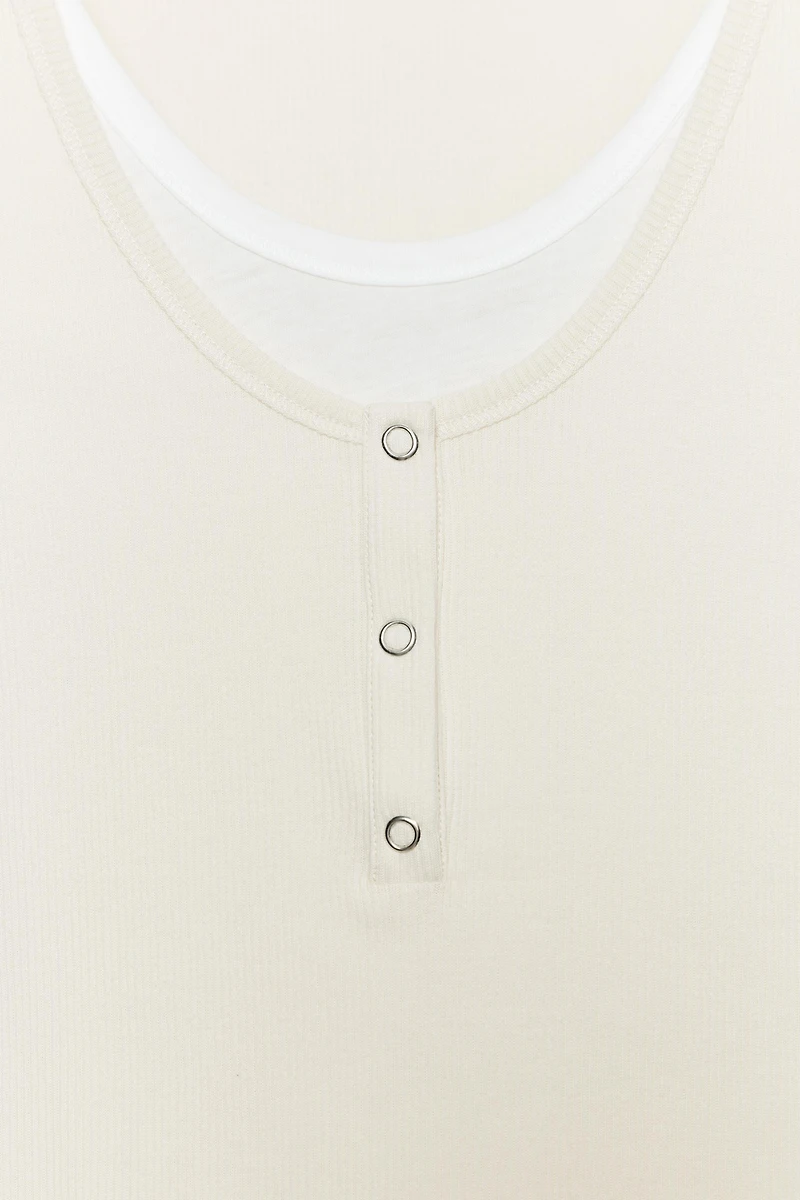 LAYERED-EFFECT HENLEY T-SHIRT
