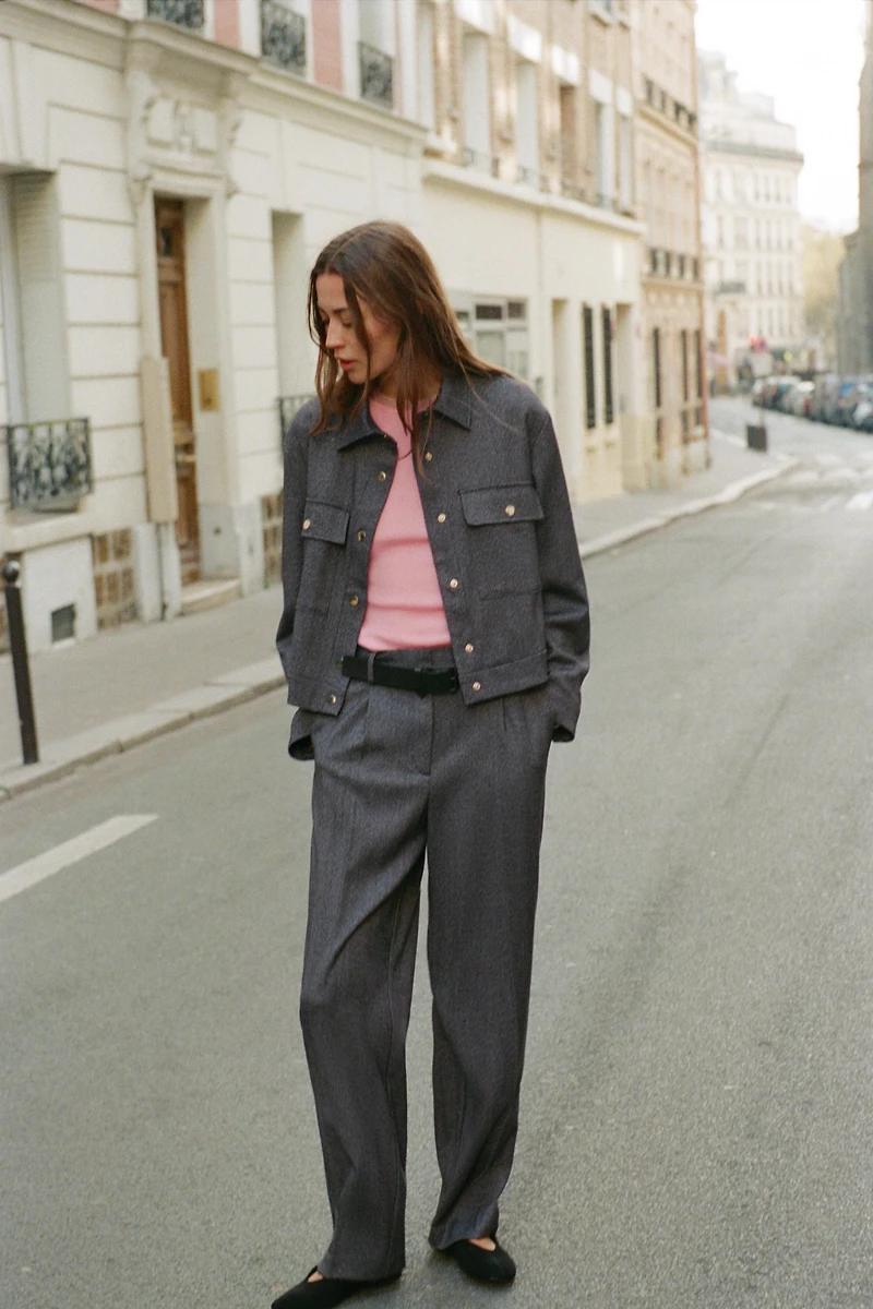 HERRINGBONE STRAIGHT LEG PANTS