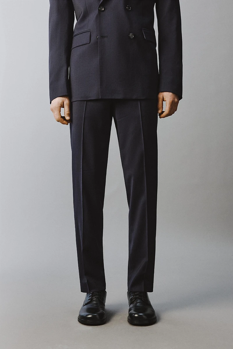 100% WOOL PINSTRIPE SUIT PANTS