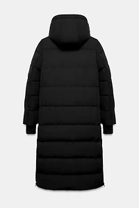 LONG WATER REPELLENT WINDPROOF HOODED DOWN COAT