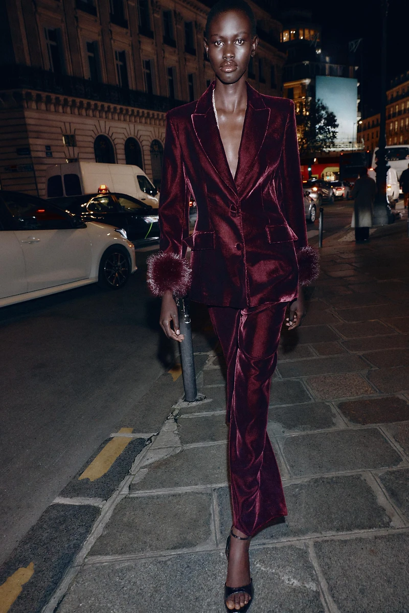 VELVET WIDE LEG PANTS