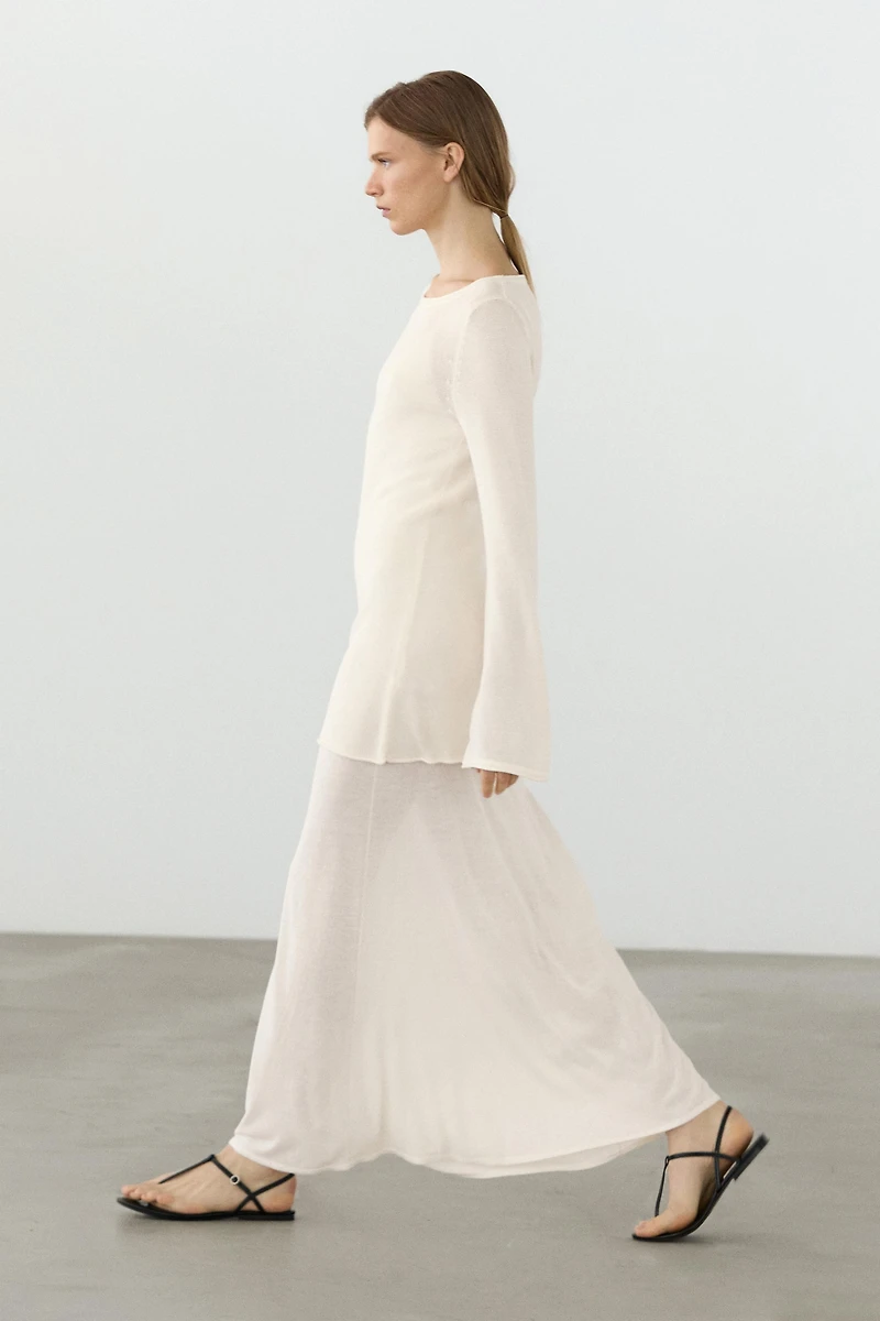 Double-layer knit dress with long sleeves