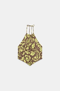 BEADED PRINT HALTER TOP