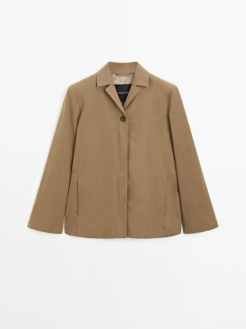 Cotton blend blazer with button detail