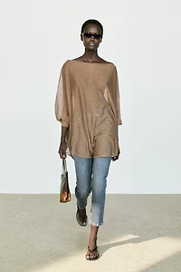Linen blend flowing cape-style sweater