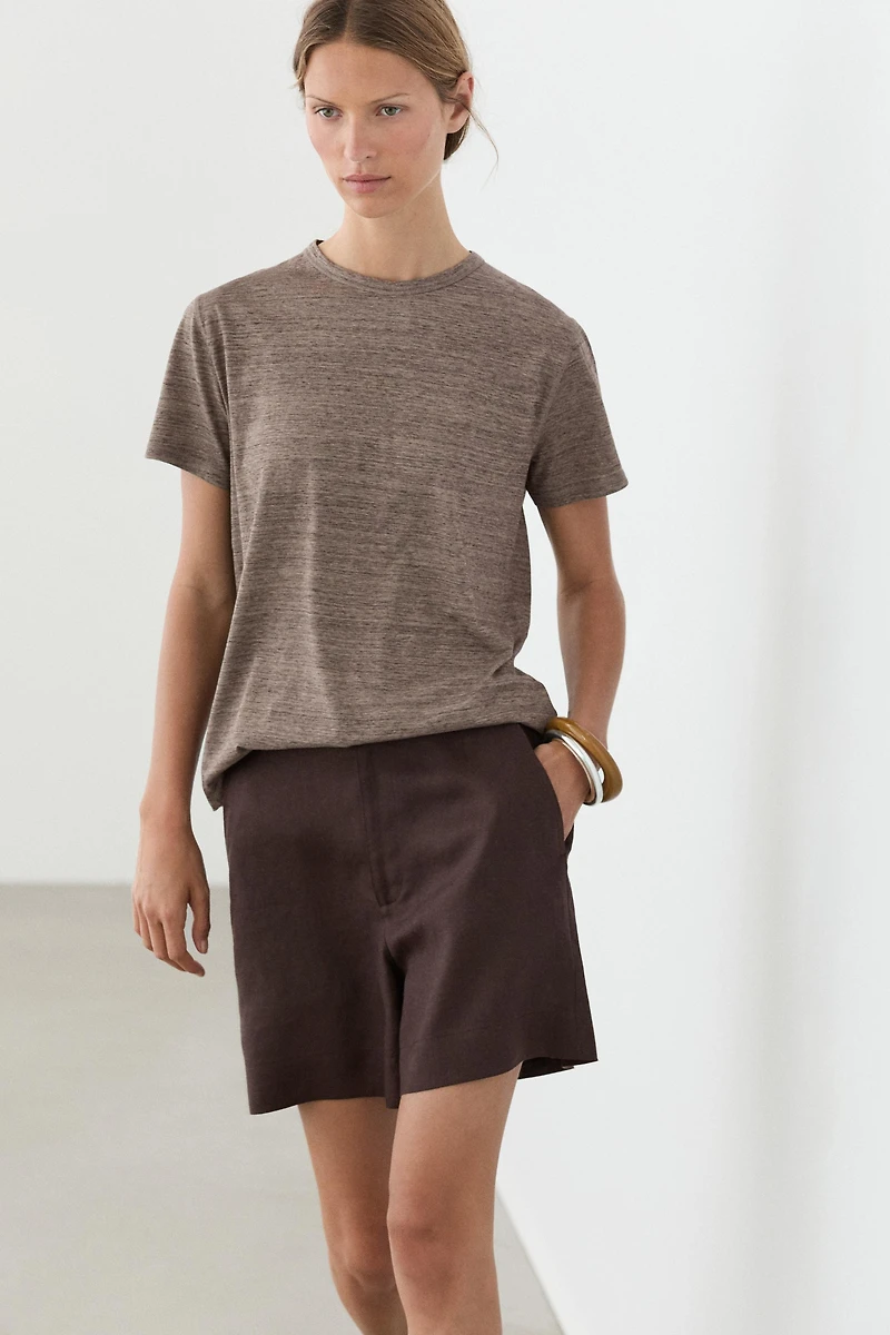 100% linen short Bermuda shorts