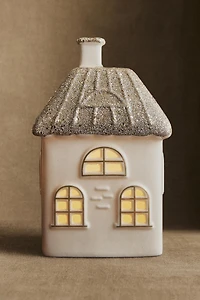 GLITTERY CERAMIC HOUSE WITH SQUARE CEILING CHRISTMAS ORNAMENT