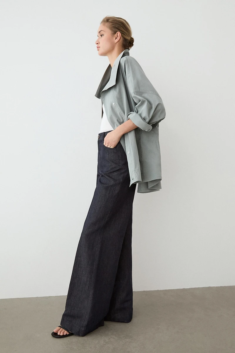 High-waist palazzo denim pants co-ord
