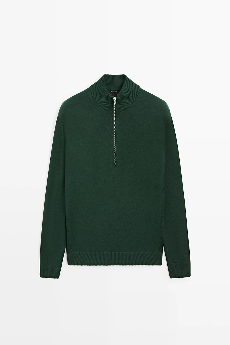 Mock neck zip knit sweater