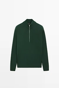 Mock neck zip knit sweater