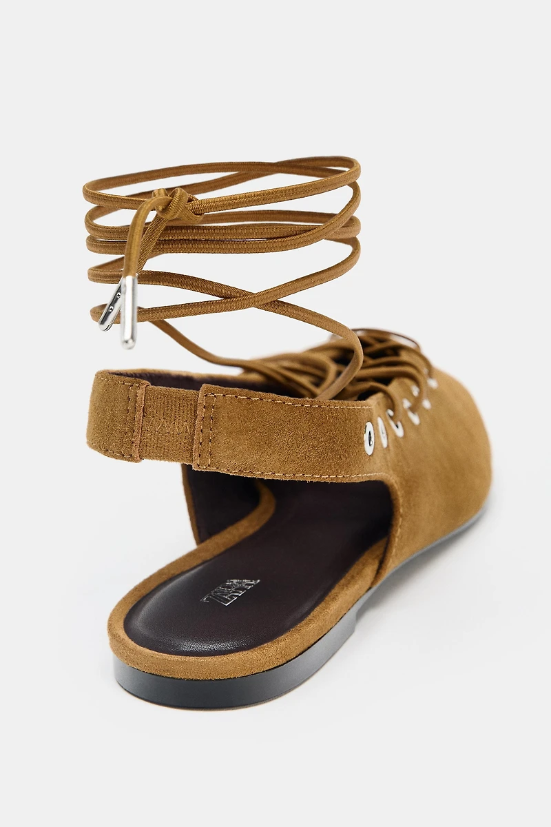 SUEDE TIED SLINGBACK SHOES