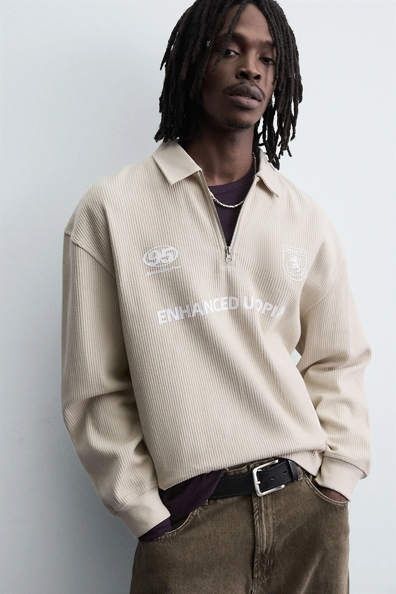 RIB KNIT TEXTURED POLO SHIRT