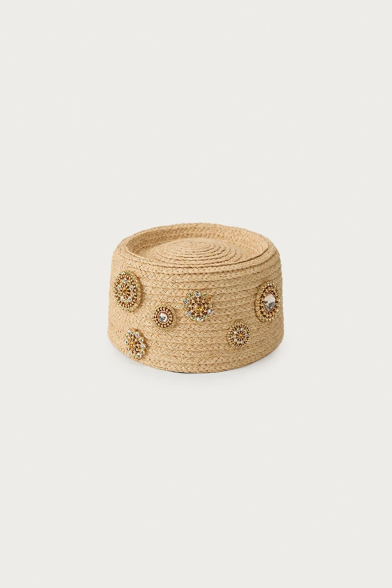 100% RAFFIA HEADPIECE WITH BROOCHES MARISA BERENSON X ZARA