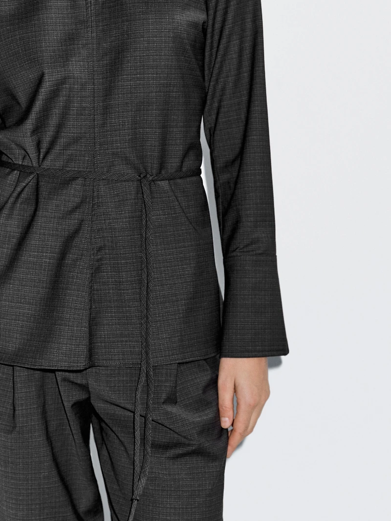 Wool blend blouse with belt