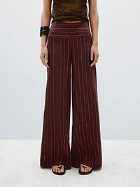 Pantalon large lin taille haute