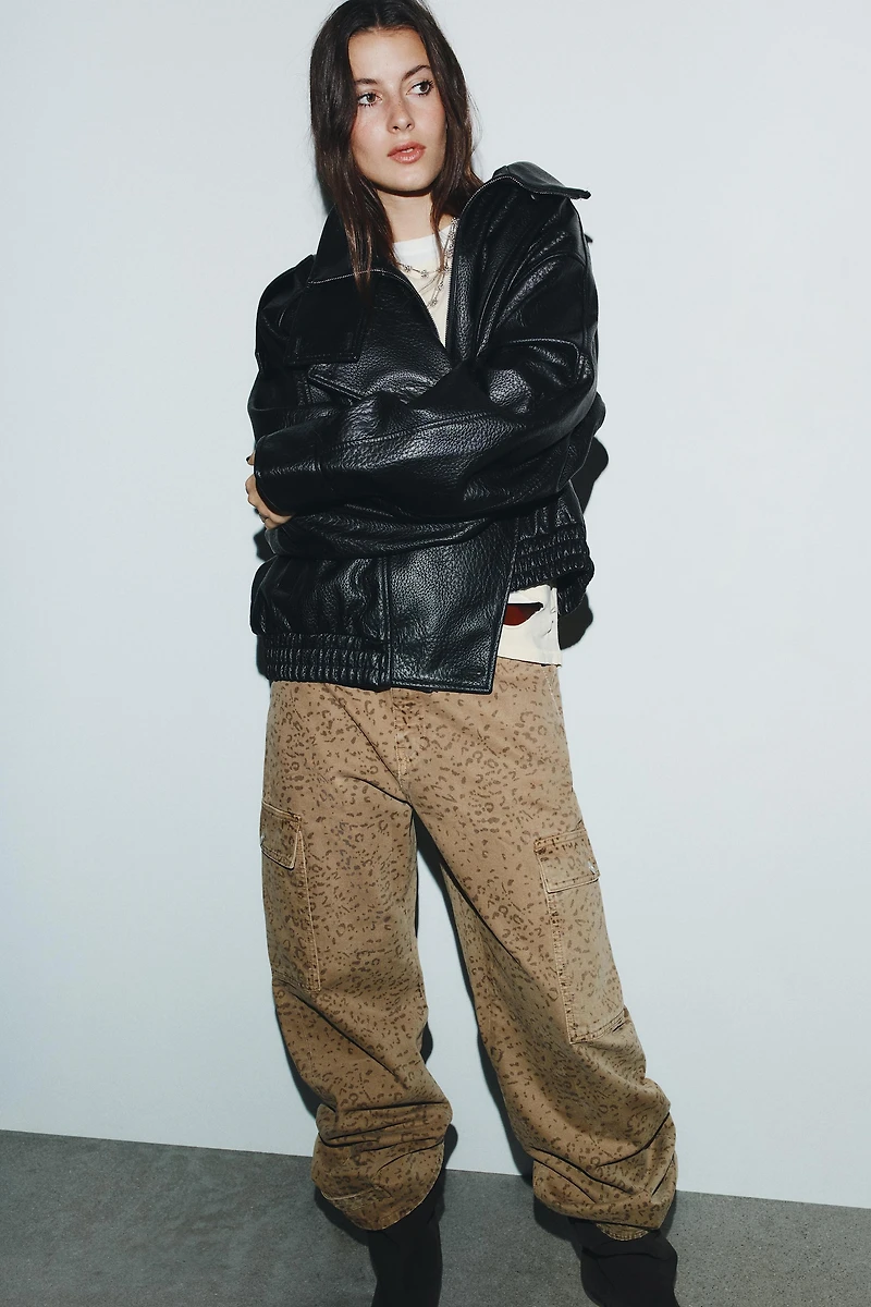 TRF BAGGY BALLOON ANIMAL PRINT JEANS